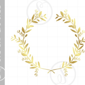 Gold Laurel Wreath SVG Clipart | Gold Laurel Wreath Silhouette Cut File | Gold Laurel Svg Jpg Eps Png | Laurel Wreath Download SC687G