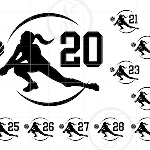 Volleyball Numbers SVG | Volleyball Cut Files Silhouette Numbers 20-29 | Volleyball Design Vector Svg Jpg Eps Pdf Png Dxf Download SC1672
