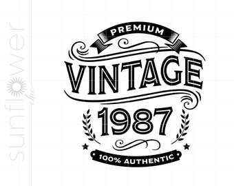 Premium Vintage 1987 SVG Downloads | 1987 Birthday Whiskey Label Cricut Silhouette Cut File | 1987 Beer Label Svg Jpg Dxf Pdf Png SC2161