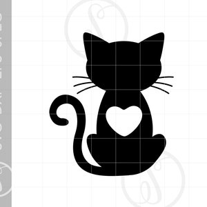 Cat Heart SVG | Love Cats Clipart Downloads | Cat with Heart Cut File Template Svg Jpg Eps Pdf Png Dxf Downloads SC1475