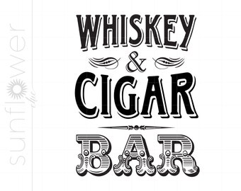 Whiskey Cigar Bar Art SVG Design | Vintage Bar SVG Dxf Eps | Cigar Party Cut File Downloads | Vintage Cigar Bar Silhouette Svg Art SC223