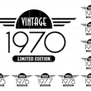 Vintage 1970-1979 Limited Edition SVG Downloads, Vintage 1970&#39;s Cut File Cricut, Retro 1970&#39;s Svg Jpg Dxf Pdf Png Bundle SC2018