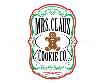 Kerst-SVG-bestand knippen | Mevrouw Claus Cookie Co Svg | Kerstdownloads | Kerstkoekje teken Svg Eps Pdf Jpg Png SC1733