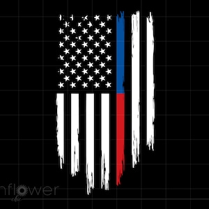 Fire Fighter Police Flag Svg, Distressed Red and Blue Line American Flag T Shirt Cricut Silhouette Cut File, Instant Download SC3660