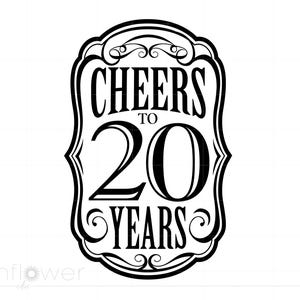 Proost op 20 jaar SVG | Proost op 20 jaar ontwerp | Cheers to 20 jaar silhouet snijden bestand Svg Jpg Eps Pdf Png Dxf Download SC1438