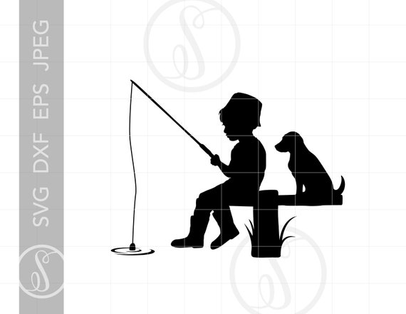 Download Boy And Dog Fishing Silhouette Cut File Vector Boy Fisherman Svg Jpg Eps Pdf Png Dxf Downloads Sc1492