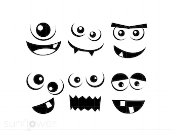Monster Faces Svg Cut Files, Monsters SVG, Monster SVG Clipart Download, Halloween Svg Dxf Pdf Cricut Silhouette Cut File Downloads SC401