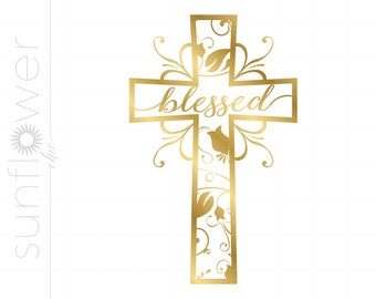 Gold Blessed Cross SVG | Cross Clipart | Cross Cut File for Cricut | Cross Shape | Gold Cross Silhouette | Cross Svg Jpg Eps Pdf Png SC547G