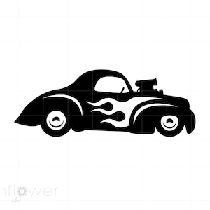 Flaming Hot Rod Svg Clipart, Classic Car Svg, Hot Rod with Flames Svg Jpg Png Cricut Silhouette Cut File, Instant Download SC1140