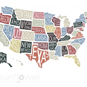 Verenigde Staten Svg | Amerikaanse staten Svg Cut Files | Verenigde Staten Kaart Svg | Amerikaanse Kaart Puzzel Svg Afdrukbaar Cricut Silhouet SC2435