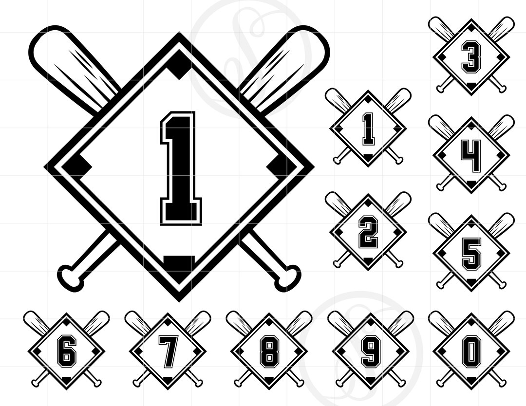 Baseball Numbers SVG Baseball Diamond SVG Clipart Cut File for Cricut Baseball Jersey Numbers T