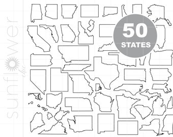 Op de afbeelding: Overzichtkaart van de 50 staten van de Verenigde Staten van Amerika. Elke staat wordt weergegeven door een aparte omtrek.