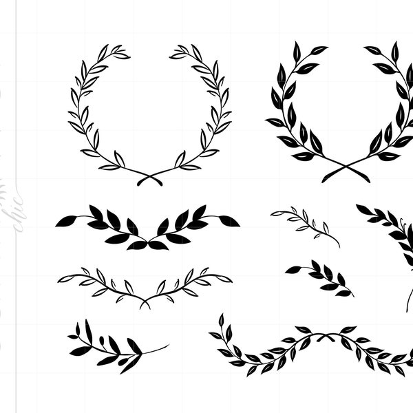 Laurels SVG Download, Wreath Svg, Floral Filigree Accents Svg Cut File Clipart Downloads, Laurel Filigree Silhouette Svg Clipart SC466