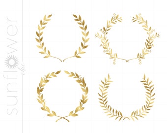 Gold Laurel Wreath SVG Clip Art / Laurel Cutting Files SVG Eps Jpeg / Laurel Wreaths Svg Cut Files / Vector Laurel Clipart Downloads SC389G
