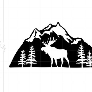 Moose Mountain Design SVG | Moose Mountain Silhouette Cut File Download | Moose Cricut Svg Jpg Eps Pdf Png Dxf Download SC1806