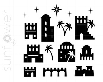 Christmas Village Svg | Biblical Town SVG | Bethlehem Svg | Jerusalem Svg Silhouette Cut File | Vector Bible Village Svg Downloads SC2755