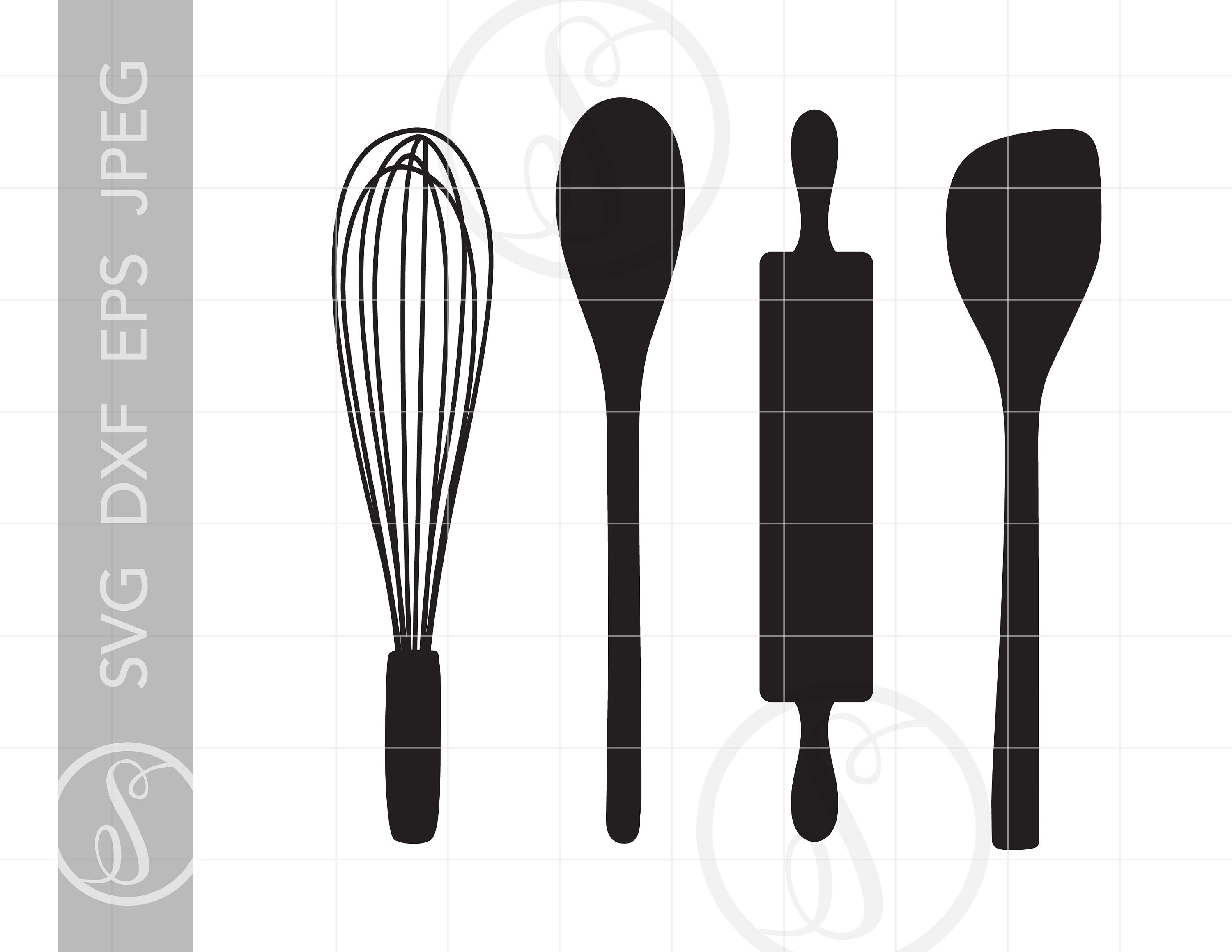 Baking Utensils SVG Clipart Baking Tools Silhouette Cut File Spoon Rolling ...