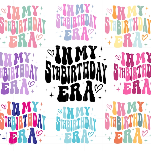 In My 5th Birthday Era Svg Bundle, Kids Swiftie Birthday Shirt Svg, 5th Birthday Girl Svg Png Cricut Silhouette Instant Download SC3223