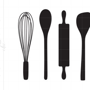Baking Utensils SVG Clipart, Baking Tools Silhouette Cut File, Spoon Rolling Pin Whisk Svg Jpg Eps Pdf Png Dxf Downloads SC1183