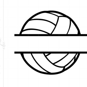 May include: Black and white split monogram design featuring a volleyball. The volleyball is split in half horizontally with a space for text in the middle.