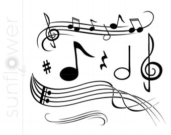 Music Notes Silhouette Cut Files Clipart Downloads | Music Theme Svg Dxf Pdf Silhouette Cut Files | Music Clipart Svg Music Symbols SC144