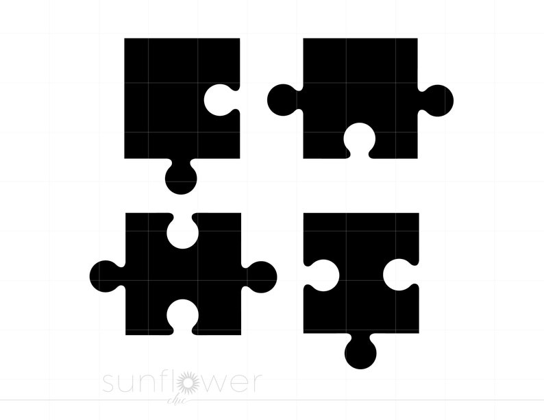 K&ouml;nnte beinhalten: Vier schwarze Puzzleteile, jedes mit einer anderen Form, sind in einem quadratischen Muster angeordnet. Die Teile sind alle gleich gro&szlig; und haben eine glatte, matte Oberfl&auml;che.