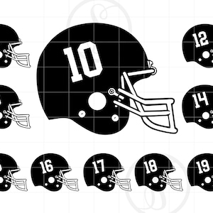 Voetbalhelm nummer 10-19 jaar SVG silhouet clipart | Voetbalnummer 10-19 gesneden bestand | Voetbal Svg Jpg Dxf Pdf Png Download SC1638