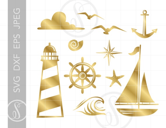 Download Gold Nautical Svg Cut File Clipart Downloads Gold Sailboat Etsy PSD Mockup Templates