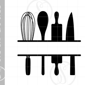 Kitchen Utensils Split Frame SVG | Kitchen Utensils Monogram Silhouette Cut File | Vector Kitchen Svg Jpg Eps Pdf Png Dxf Downloads SC1963