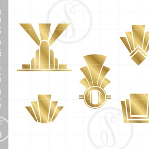 ゴールド アールデコ アート SVG カット ファイル クリップアート ダウンロード | ゴールド アールデコ SVG DXF Pdf シルエット | アールデコ アクセント SVG クリップアート SC464G