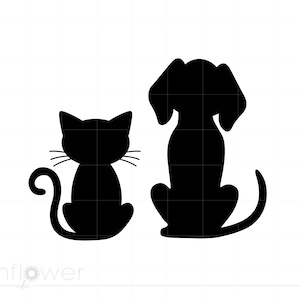 Hund und Katze-Svg-Download, ziehen und Katzen-Liebes-Freunde-Svg Jpg Png Cricut Silhouette geschnitten Datei, sofortiger Download SC1297
