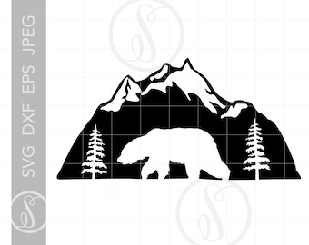 Bear Mountain Design SVG | Pobierz plik do cięcia sylwetki Bear Mountain | Pobierz plik Cricut Bear Svg Jpg Eps Pdf Png Dxf SC1808