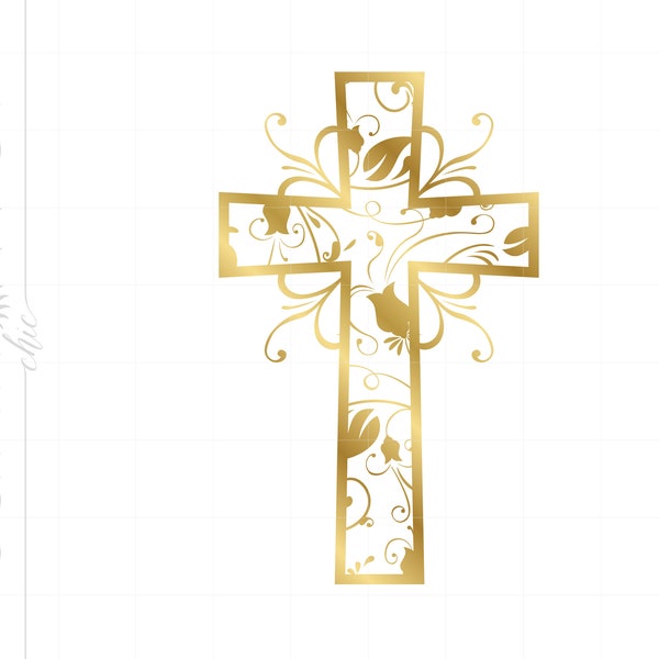 Gold Christian Art Cross Svg Vector Clipart Downloads | Gold Religious Svg Dxf Pdf Silhouette Art | Gold Cross Svg Clipart SC272