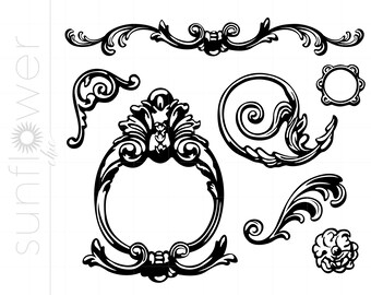 Baroque Svg, Victorian SVG Downloads, Baroque Ornaments Svg Cut Files Clipart, Baroque Silhouette Svg Art, Victorian Clipart SC105