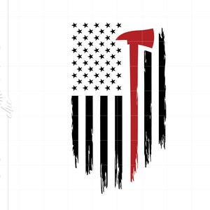 消防士斧旗 SVG | 赤い線 SVG カット ファイル | ダメージ加工消防士斧旗 | 消防士米国旗 T シャツ Cricut シルエット SC2468