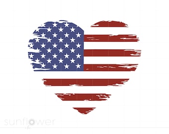 Amerikanische Flagge Herz SVG, 4. Juli US Flagge Herz, Distressed Vaterländischen Flagge Shirt Art Cricut Silhouette geschnitten Datei, Instant Download SC2287
