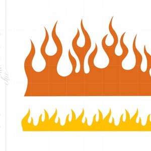 May include: Two rows of flame graphics. The top row is orange and the bottom row is yellow.