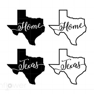 May include: Two black and white outline images of the state of Texas. One image says "Home" and the other says "Texas".