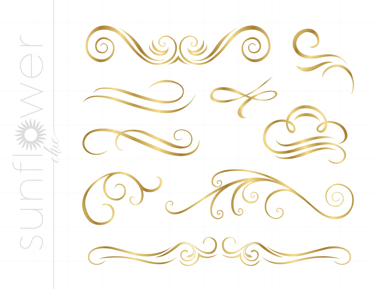Gold SVG Flourish Clipart Flourishes Dxf Eps Jpeg | Gold Flourish ...