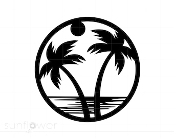 Tropical Palm Trees Design SVG | Beach Palm Trees Silhouette Download Cut File Monogram | Sunset Svg Jpg Eps Pdf Png Dxf Download SC1873