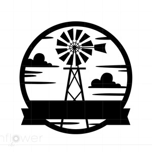 Windmill Svg, Windmill Name Plate Monogram Template Svg Jpg Png Dxf Cricut Silhouette Cut File, Instant Download SC1827