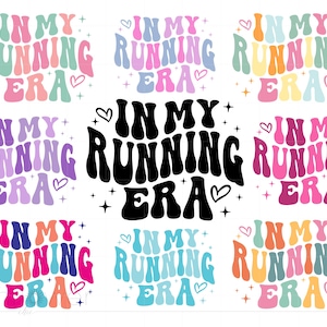 In My Running Era Svg Bundle, lettere groovy, arte della sublimazione della maglietta da corsa. Cricut Silhouette Svg Png, download immediato SC3904