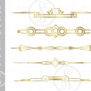 ゴールド アールデコ SVG プリントおよびカット デザイン | Dxf Eps Jpeg アールデコ ヘッダー クリップアート ダウンロード | ゴールド シルエット カット ファイル SVG クリップアート SC9G