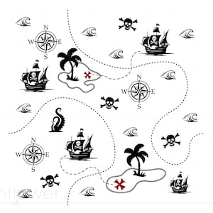 Piratenkarte SVG, wiederholbare Piratenkarte Silhouette geschnitten Datei, Vektor Piraten Schatzkarte svg Jpg Png Dxf Cricut Silhouette Download SC1853