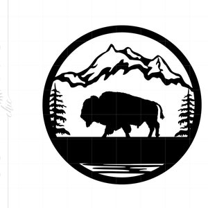 Bison Mountains Monogram Design SVG | Buffalo Mountain Silhouette Download Cut File Monogram | Bison Svg Jpg Eps Pdf Png Dxf Download SC1794