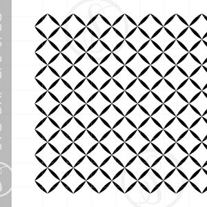 Può includere: Motivo geometrico bianco e nero con cerchi sovrapposti che formano una forma a diamante.