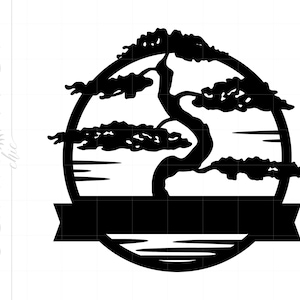 Bonsai Tree Monogram SVG | Bonsai Tree Download | Bonsai Tree Silhouette Cut File | Vector Bonsai Sun Svg Jpg Eps Pdf Png SC1941