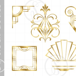 ゴールド アールデコ SVG Dxf Eps Jpeg ダウンロード アールデコ ゴールド ギャツビー カット ファイル クリップアート | シルエット アート | 狂騒の 20 年代 SC53