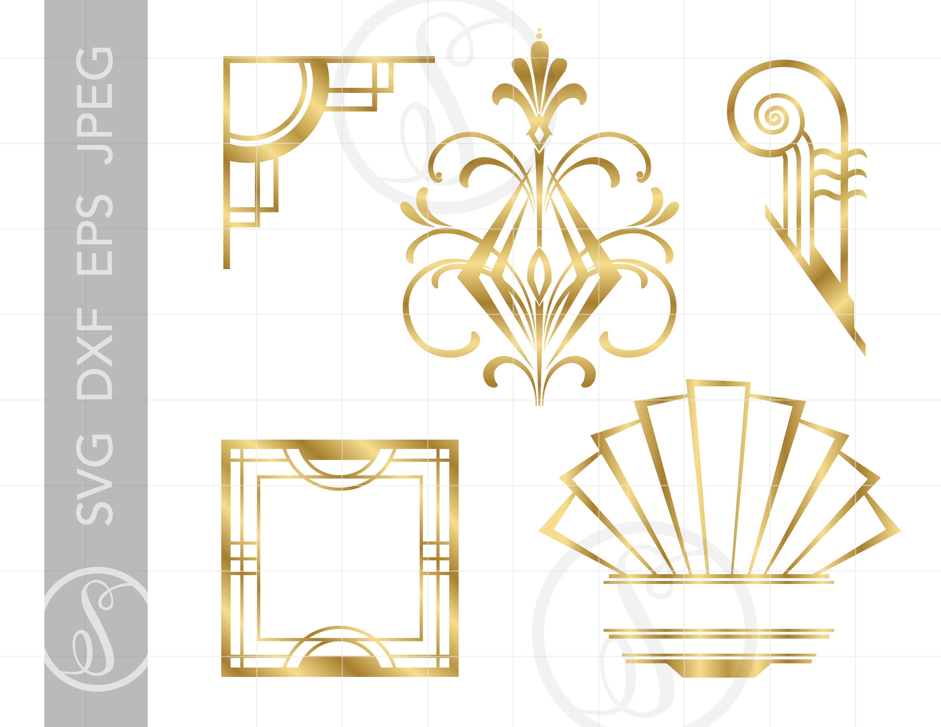 Gold Art Deco SVG Dxf Eps Jpeg Downloads Art Deco Gold Gatsby | Etsy