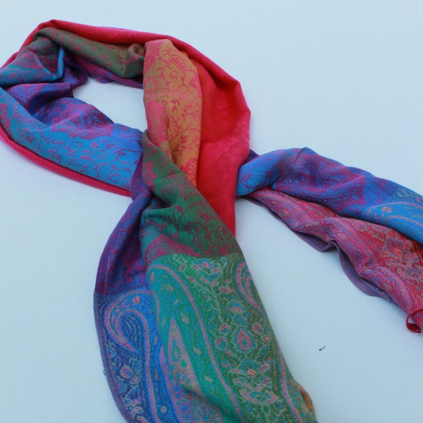 Pashmina Scarf, Shawl, Wrap, Colorful Rainbow Paisley Scarf, Festival Pashmina, Winter Scarf, Gift for Her, Womens Scarf